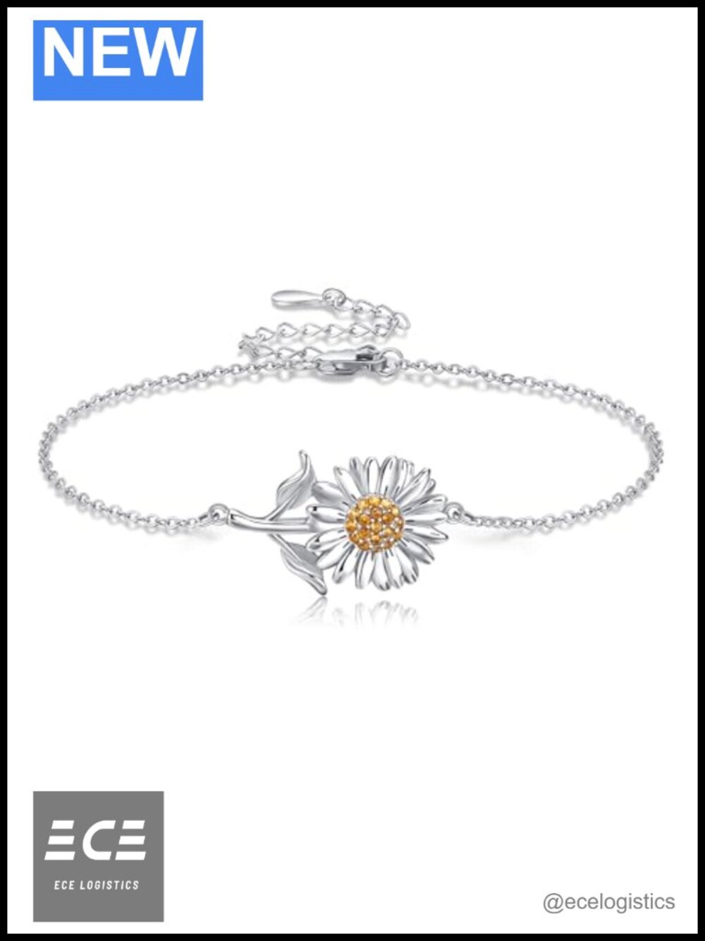 925 Sterling Silver Sunflower Link Bracelet Adjustable Chain Gift for Women